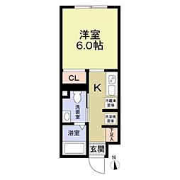 東武東上線 大山駅 徒歩5分の賃貸マンション 2階1Kの間取り