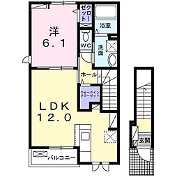東武野田線 江戸川台駅 徒歩24分の賃貸アパート 2階1LDKの間取り