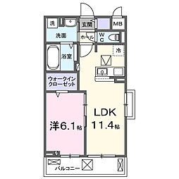 JR横浜線 相模原駅 徒歩15分の賃貸アパート 1階1LDKの間取り