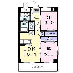グリーンテラス大山 3階2LDKの間取り