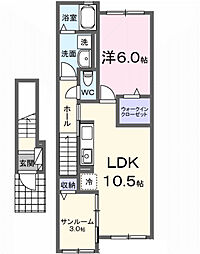 アーバンスペースＧIV番館 2階1LDKの間取り