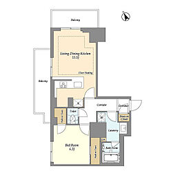 オアーゼ日暮里レジデンス 8階1LDKの間取り