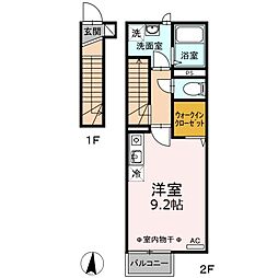 クアルト 2階ワンルームの間取り