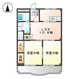名鉄三河線 三河高浜駅 徒歩15分の賃貸マンション 3階2LDKの間取り