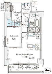 東京メトロ南北線 志茂駅 徒歩10分の賃貸マンション 7階2LDKの間取り