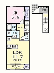 エール　トロワ 2階1LDKの間取り