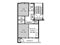 四日市あすなろう 西日野駅 徒歩29分の賃貸マンション 4階2DKの間取り