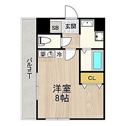 K緑地 1階ワンルームの間取り