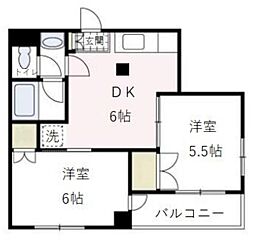 JR南武線 鹿島田駅 徒歩13分の賃貸マンション 3階2DKの間取り