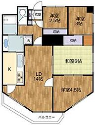 京王線 つつじヶ丘駅 徒歩33分の賃貸マンション 3階3LDKの間取り