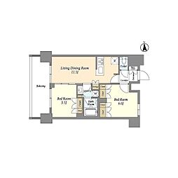 ジオエント上野稲荷町 12階2LDKの間取り