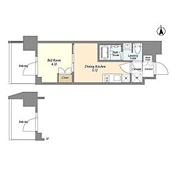 ジオエント上野稲荷町 8階1DKの間取り