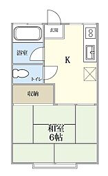 東武野田線 新柏駅 徒歩5分の賃貸アパート 1階1Kの間取り