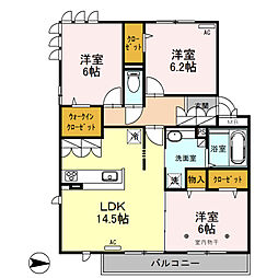 JR武蔵野線 越谷レイクタウン駅 徒歩11分の賃貸アパート 2階3LDKの間取り