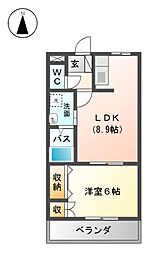JR筑肥線 美咲が丘駅 徒歩16分の賃貸アパート 2階1LDKの間取り