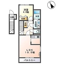 ラ・フレーズ 2階1LDKの間取り