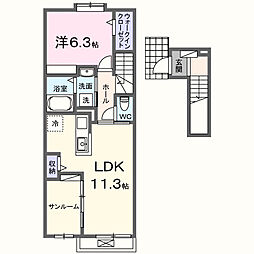 JR筑肥線 糸島高校前駅 徒歩5分の賃貸アパート 2階1LDKの間取り