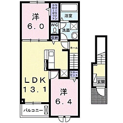 大山ニューライズ　II 2階2LDKの間取り
