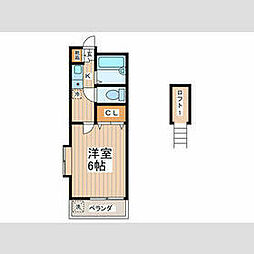 京王線 仙川駅 徒歩10分の賃貸アパート 2階1Kの間取り