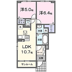 ニコリヴI 101 1階2LDKの間取り