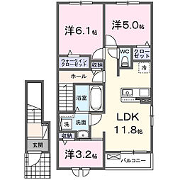 名鉄三河線 豊田市駅 徒歩33分の賃貸アパート 2階3LDKの間取り