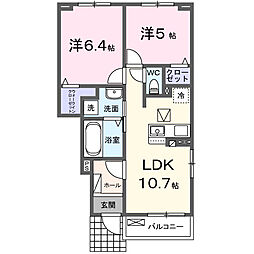 北総鉄道 印西牧の原駅 徒歩31分の賃貸アパート 1階2LDKの間取り
