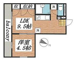 サンヴィレッジシラハタIII 2階1LDKの間取り