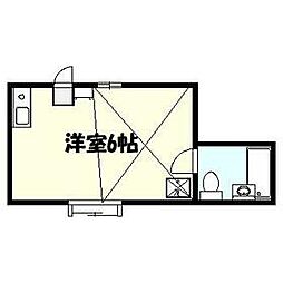 小田急小田原線 喜多見駅 徒歩8分の賃貸アパート 2階ワンルームの間取り