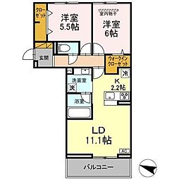 京成松戸線 みのり台駅 徒歩12分の賃貸アパート 2階2LDKの間取り