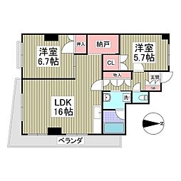 La Felice　旧レジデンス輝樹II 5階2LDKの間取り