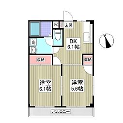 ベルメゾン緑 3階2DKの間取り