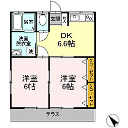 JR中央線 豊田駅 徒歩10分の賃貸アパート 1階2DKの間取り