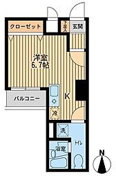 都営新宿線 西大島駅 徒歩6分の賃貸マンション 6階ワンルームの間取り