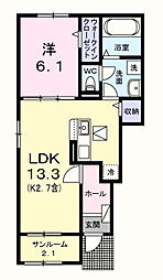エール　ドゥ 1階1LDKの間取り