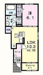 JR青梅線 拝島駅 徒歩3分の賃貸アパート 1階1LDKの間取り