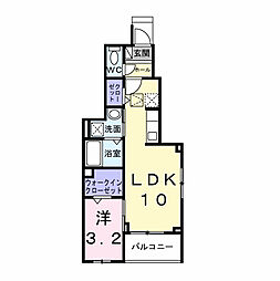 プロスペリタ島田橋 1階1LDKの間取り