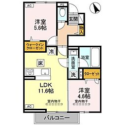 湘南新宿ライン宇須 小山駅 徒歩22分の賃貸アパート 1階2LDKの間取り