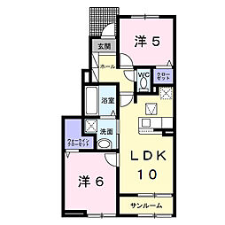 JR鹿島線 潮来駅 徒歩35分の賃貸アパート 1階2LDKの間取り
