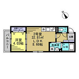 JR常磐線 松戸駅 徒歩13分の賃貸アパート 2階1LDKの間取り