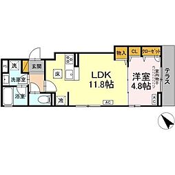 京成本線 京成大久保駅 徒歩10分の賃貸アパート 1階1LDKの間取り