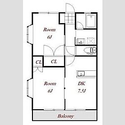 土屋コーポ連取 1階2DKの間取り