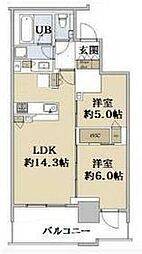 品川イーストシティタワー 10階2LDKの間取り