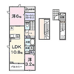 西武新宿線 西武柳沢駅 徒歩10分の賃貸アパート 3階2LDKの間取り