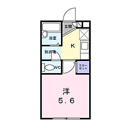 マーセーハウス 2階1Kの間取り