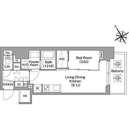 都営浅草線 蔵前駅 徒歩2分の賃貸マンション 9階1LDKの間取り