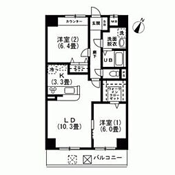 シェルフブラン上馬小泉公園 1階2LDKの間取り
