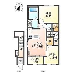 東武野田線 南桜井駅 徒歩13分の賃貸アパート 2階2LDKの間取り