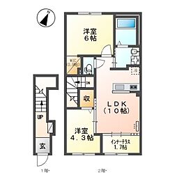 東武野田線 南桜井駅 徒歩13分の賃貸アパート 2階2LDKの間取り
