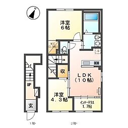 東武野田線 南桜井駅 徒歩13分の賃貸アパート 2階2LDKの間取り