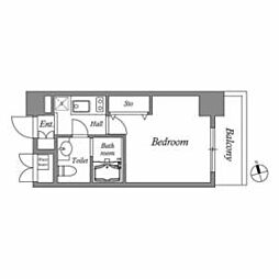 都営大江戸線 東新宿駅 徒歩3分の賃貸マンション 4階1Kの間取り